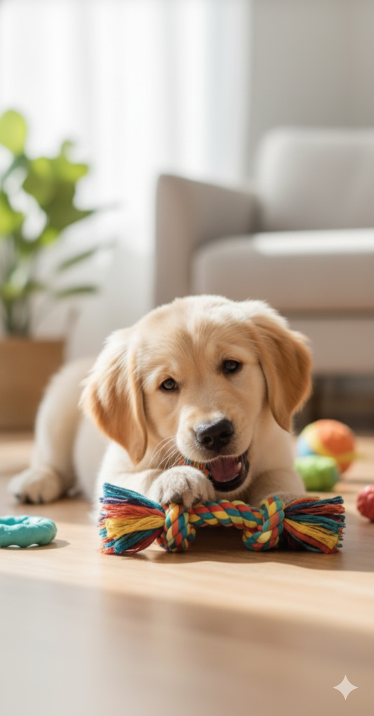 Puppy playing with toy